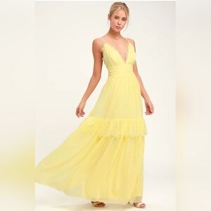 Lulus Dream About Me Pale Yellow Lace Maxi Dress
